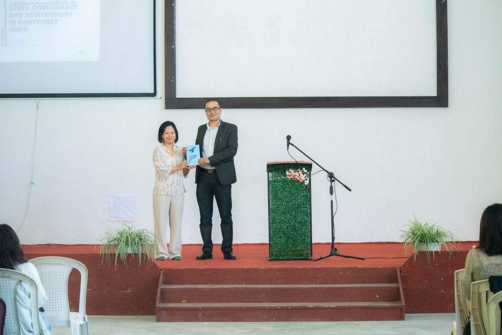Dr Narola Dangti with Dr Gopal Chetri during the book release at Sazolie College on April 11.